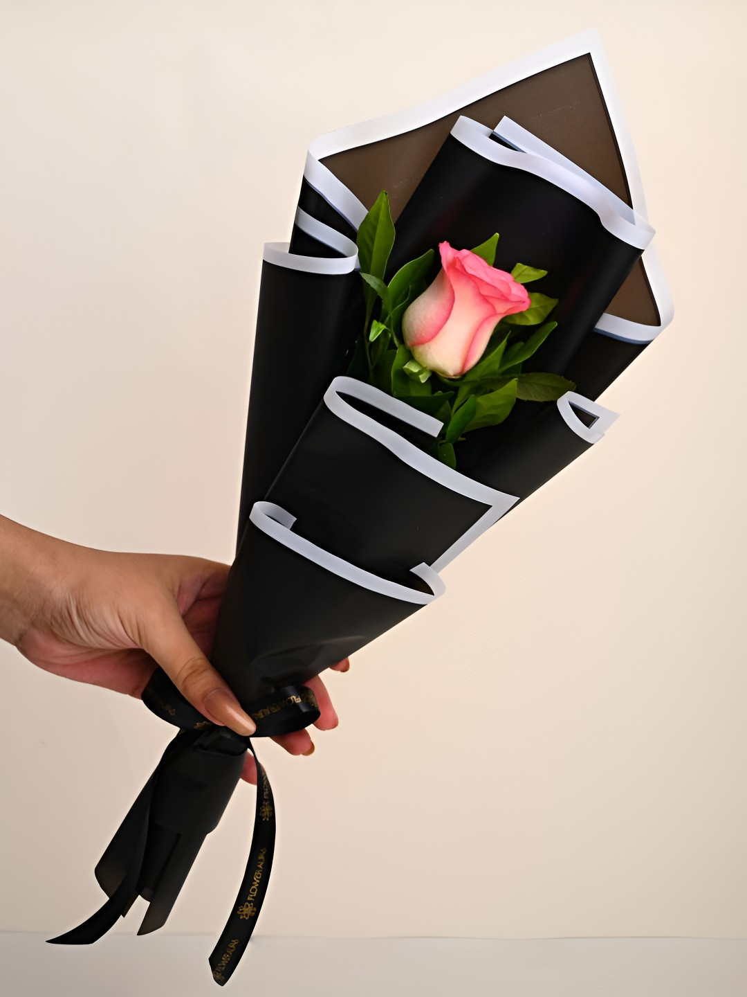 Floweraura Pink & Black Roses Fresh Flowers Bouquet