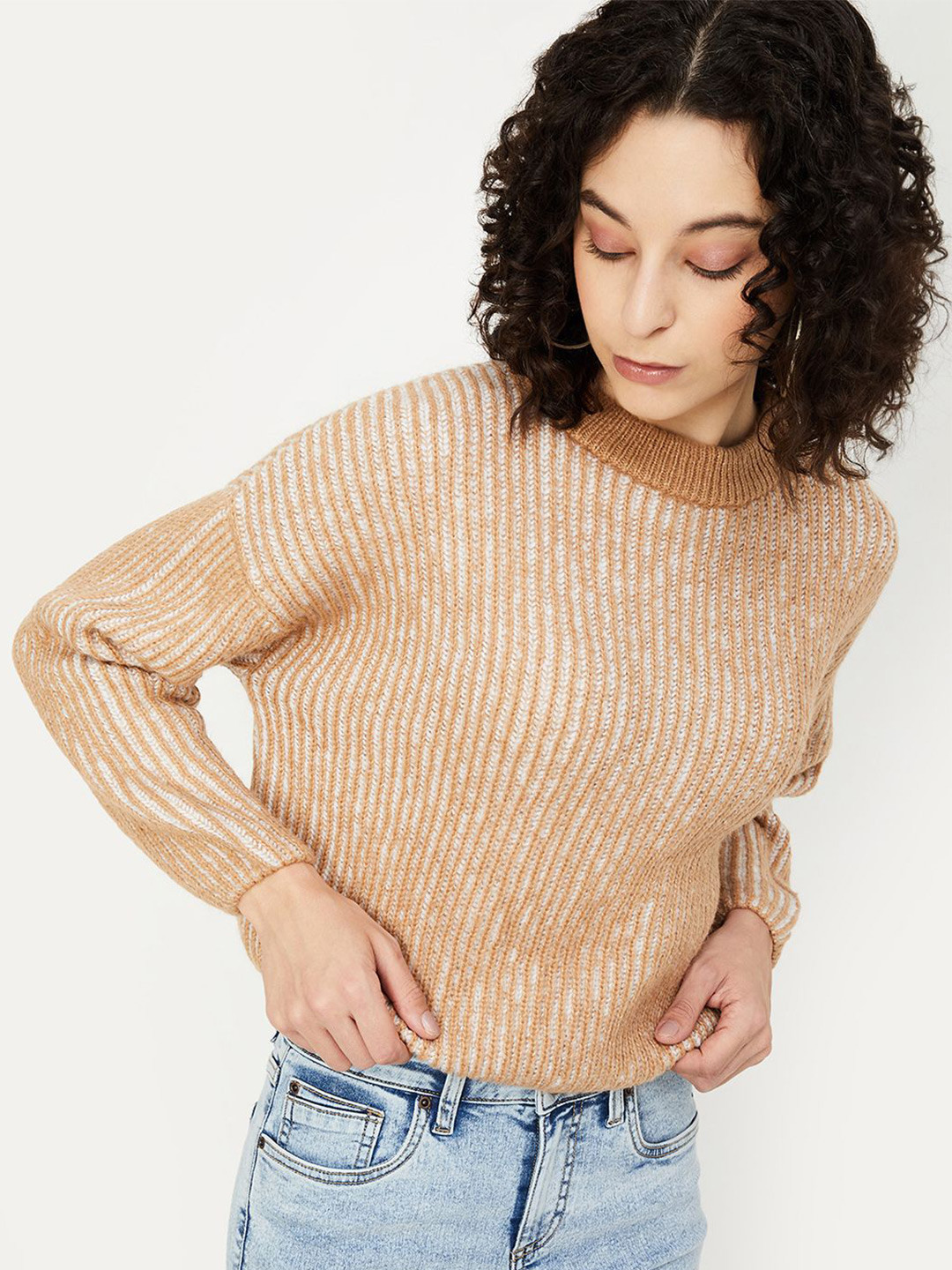 max Women Striped Winter Wear Casual Pullover