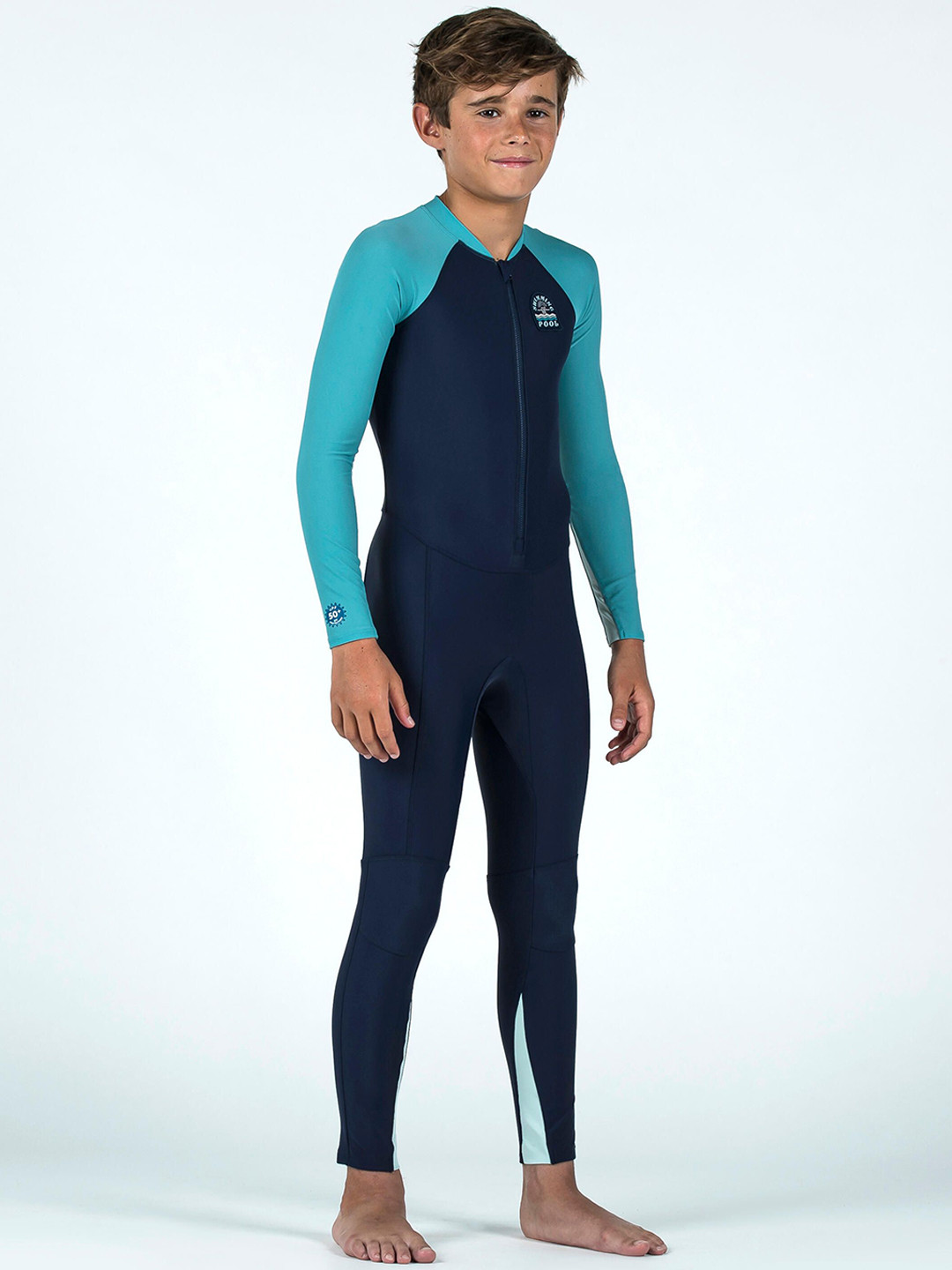 Decathlon Nabaiji Boys Blue Front-Zip UV Protected Swimsuit with Full Coverage