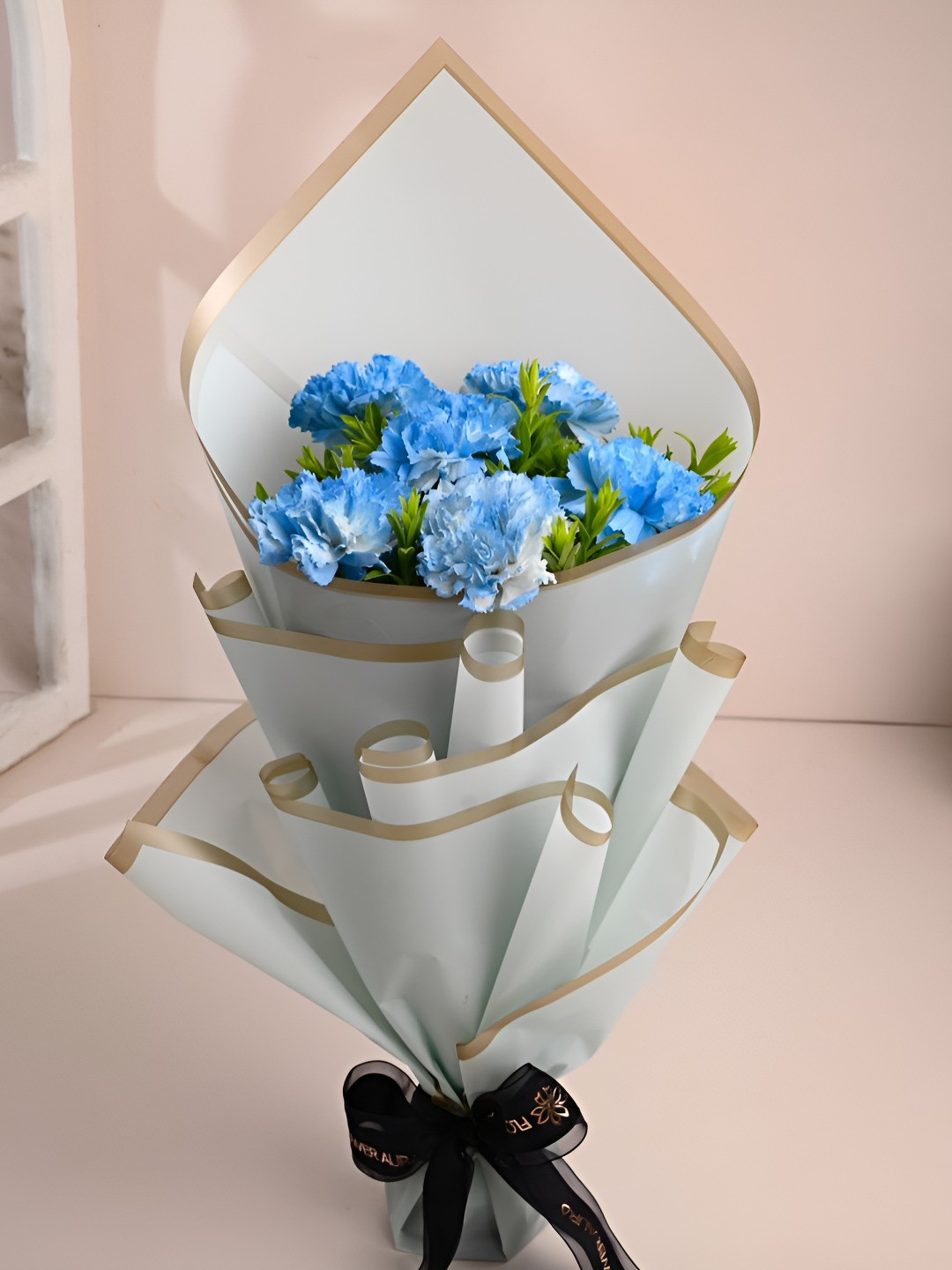 Floweraura Blue & Green 6 Pieces Carnations Fresh Flowers Bouquet