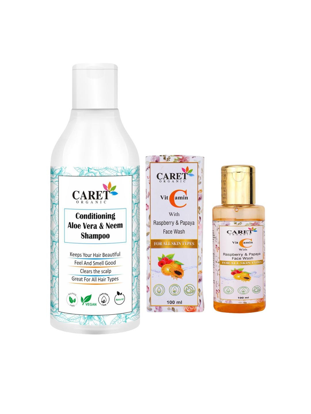 CARET ORGANIC Set of 2 Conditioning Shampoo - 300 ml  & Vitamin C Face Wash - 100 ml
