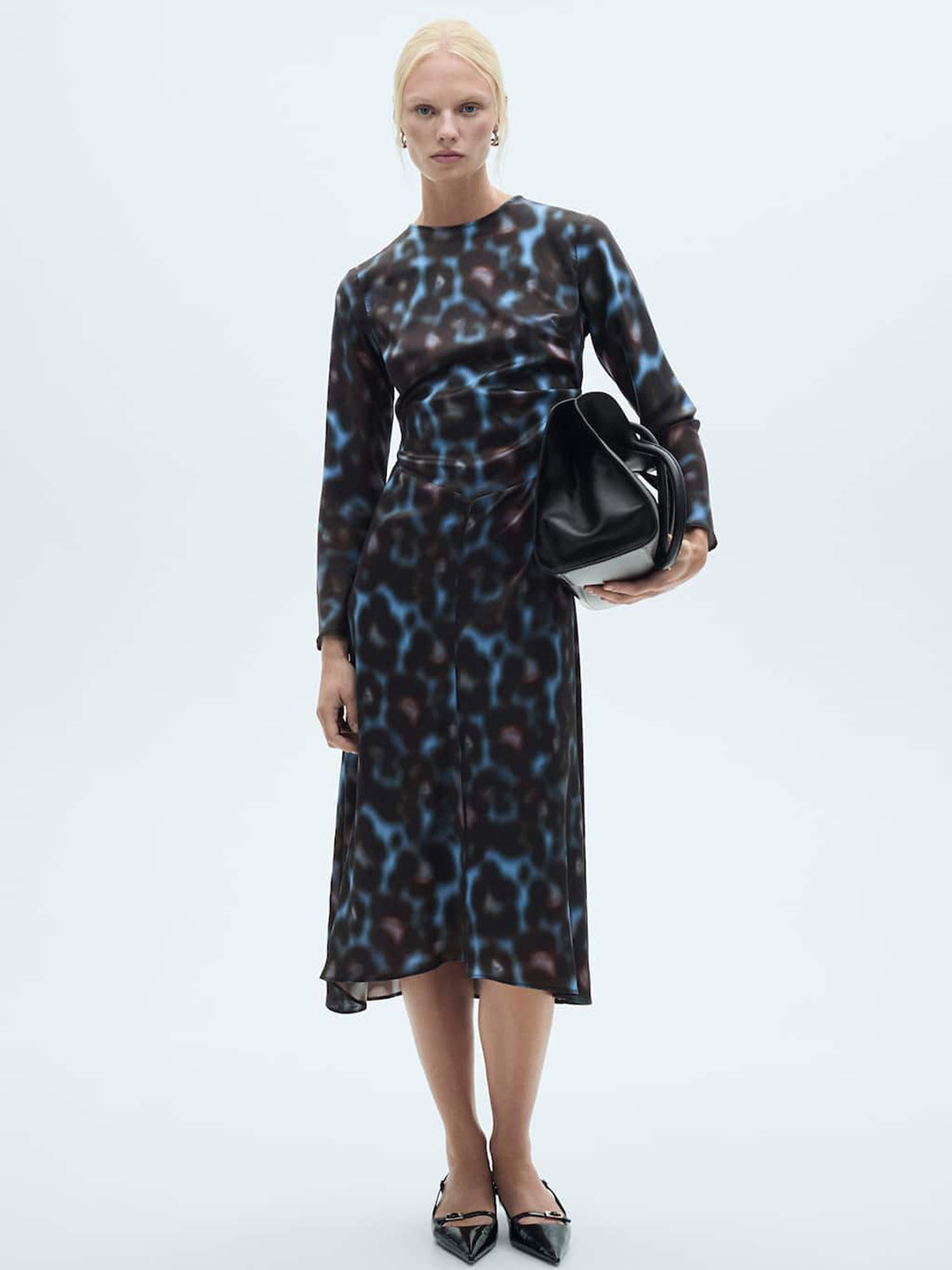 MANGO Printed Satin A-Line Midi Dress
