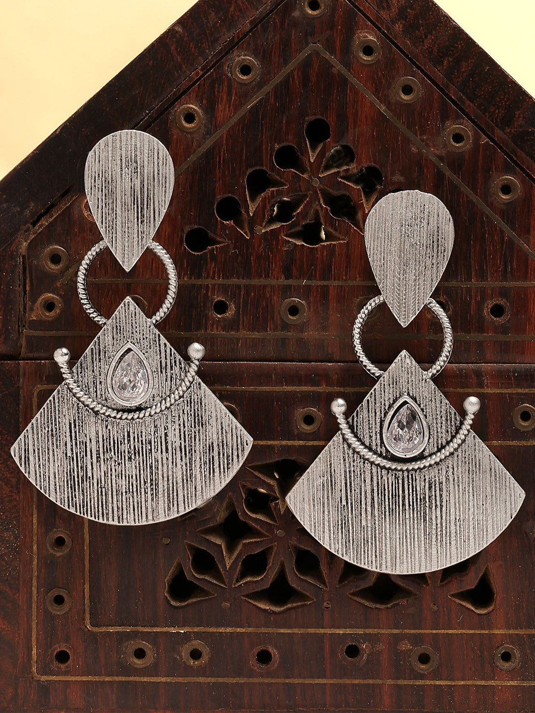 KARATCART Silver-Plated Engraved Tribal Oxidised Drop Earrings