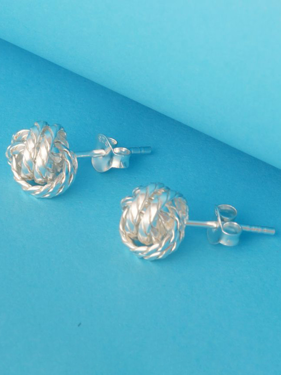 Tuanz Silver Jewelry 925 Sterling Silver Rhodium-Plated Knot Rope Style Studs