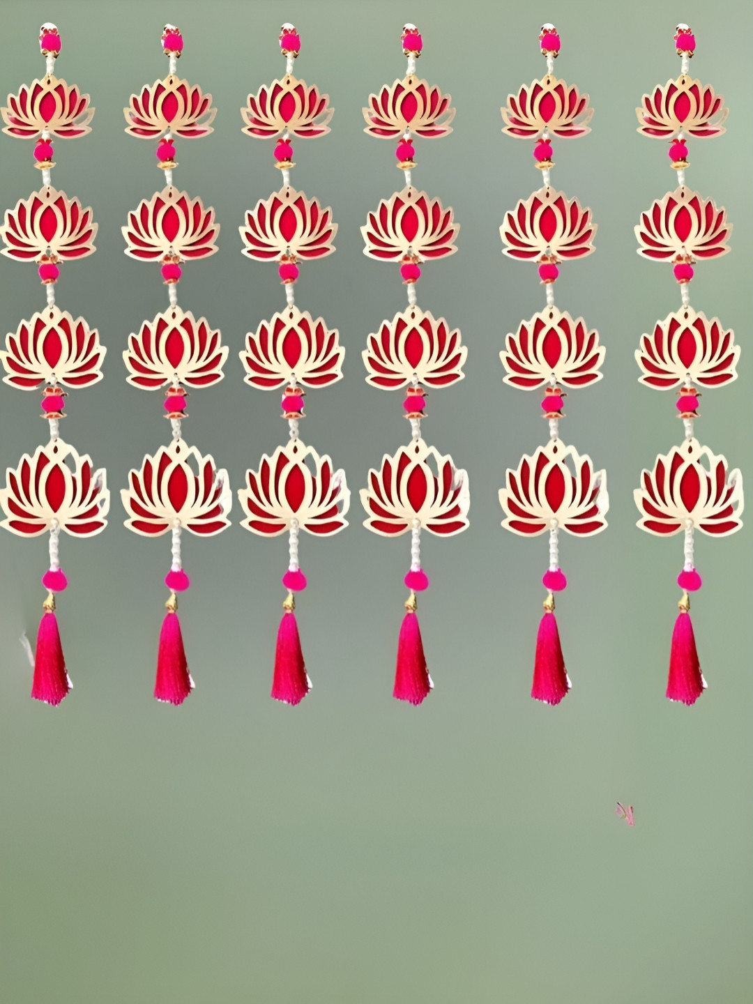 The Advitya Gold-Toned & Pink 6 Pieces Fabric Lotus Long Wall Hanging Festive Decor