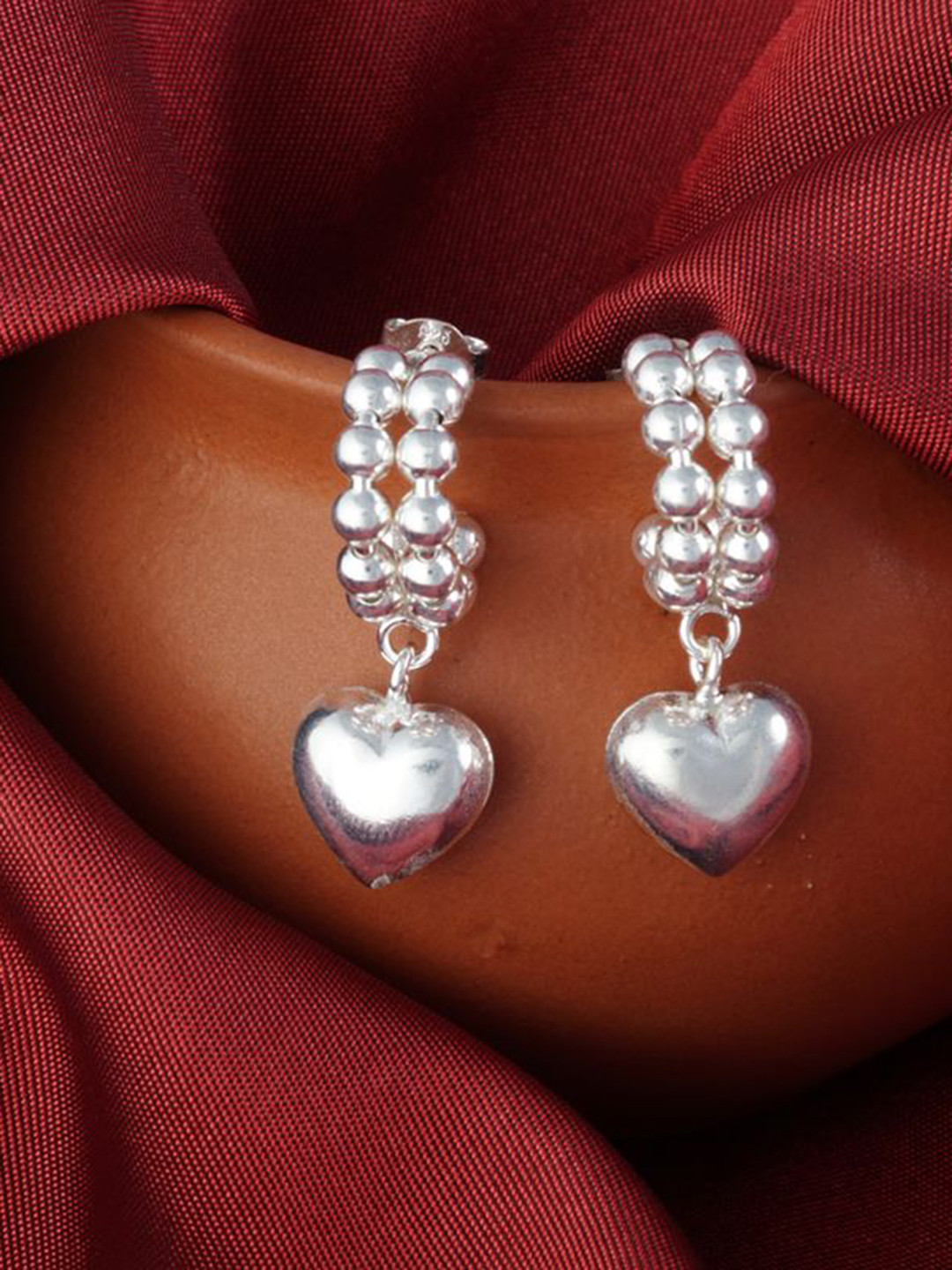 Tuanz Silver Jewelry 925 Sterling Silver Rhodium-Plated Heart Shaped Half Hoop Earrings