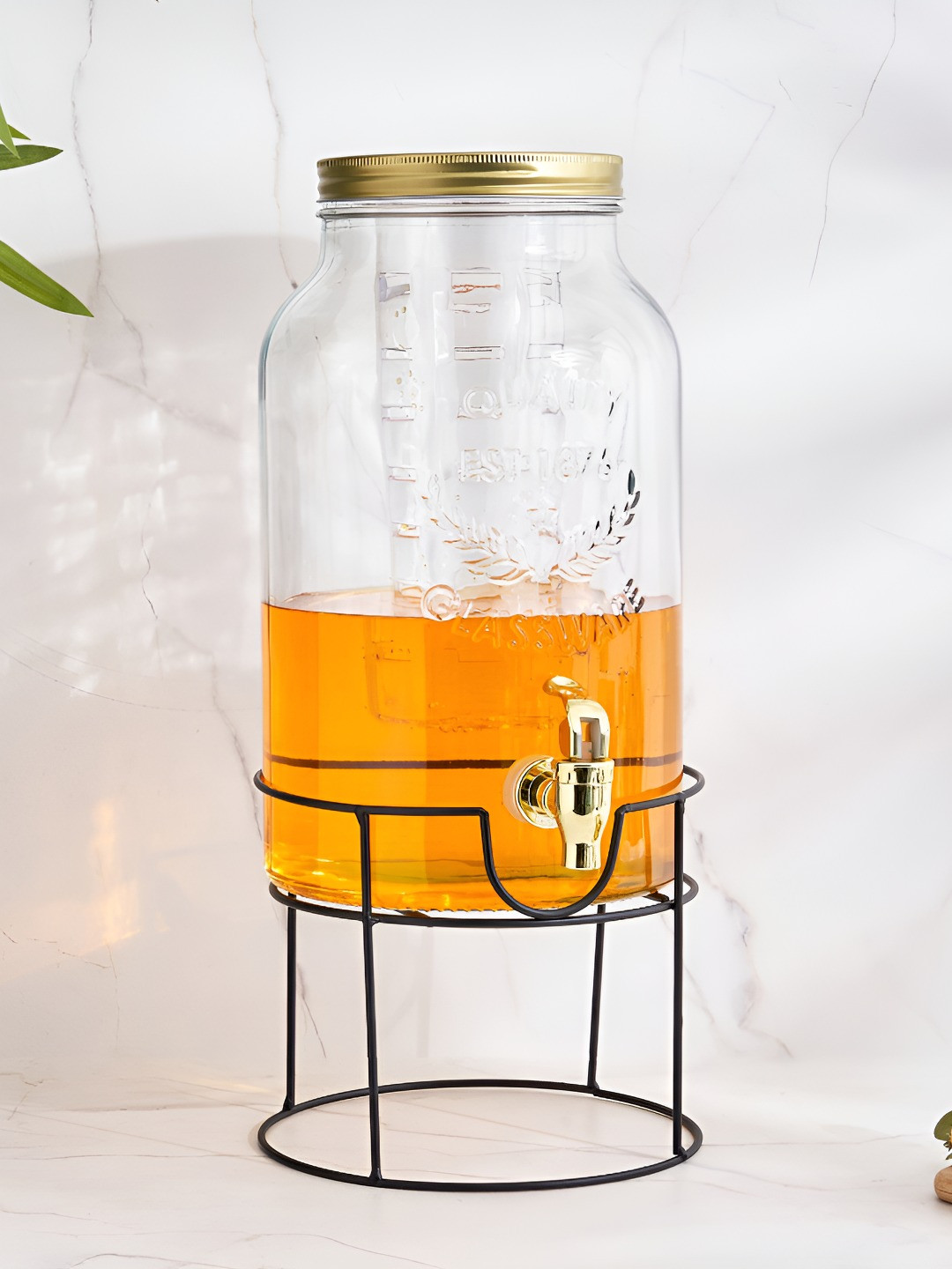 Home Centre Corsica Bree Transparent 2 Pieces Glass Dispenser With Stand - 5.6 l