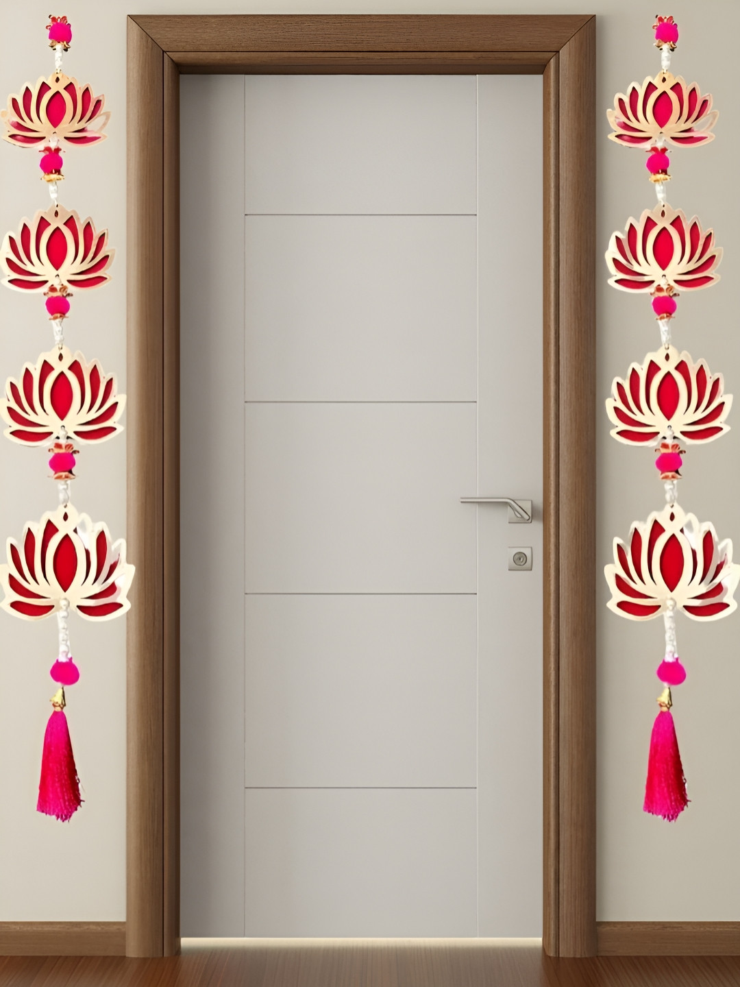 The Advitya Gold-Toned & Pink 2 Pieces Fabric Lotus Long Wall Hanging Festive Decor