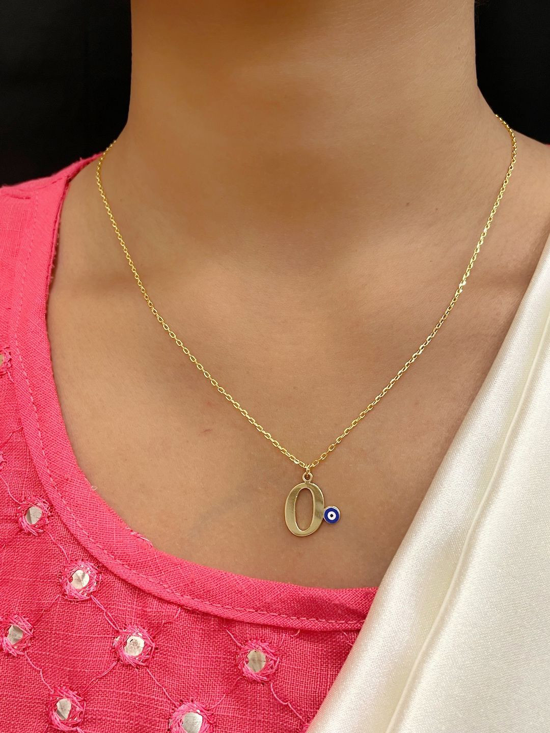 Digital Dress Room Gold-Plated Letter 'O' Evil Eye Pendant Chain