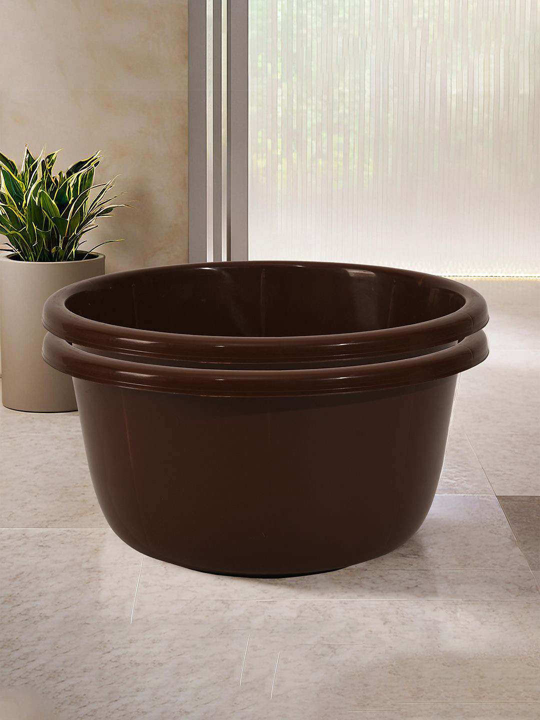 Kuber Industries Brown 2 Pieces Matte Finished Bath Tubs 40 L Each