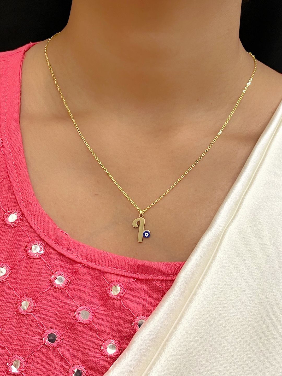 Digital Dress Room Gold-Plated 'I' Evil Eye Necklace