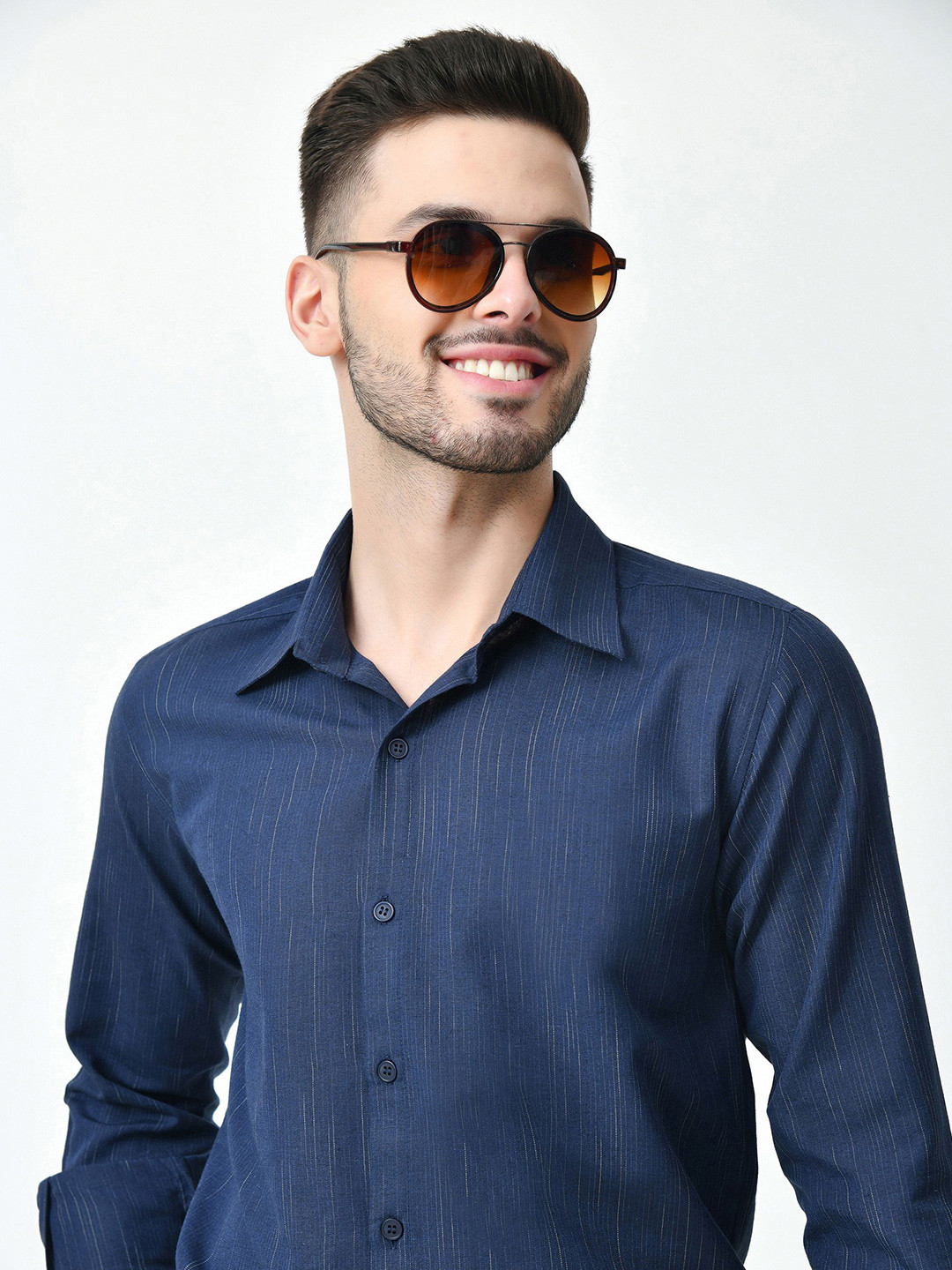 AMBI Men Standard Spread Collar Solid Cotton Casual Shirt