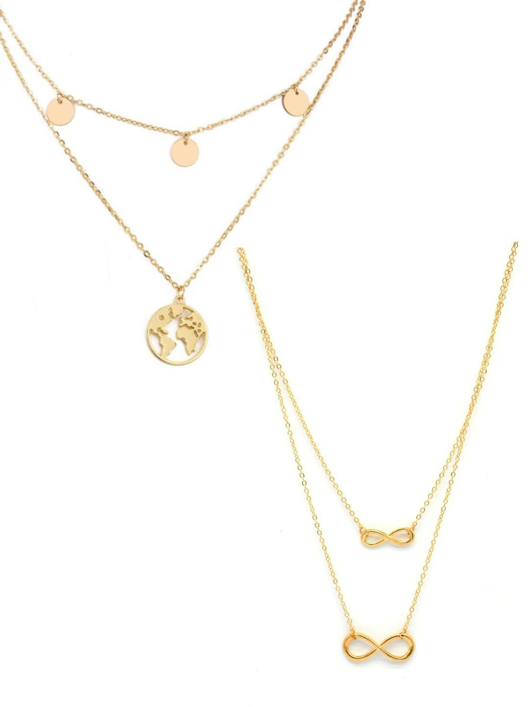 Pinapes Unisex Set Of 2 Gold-Plated Layered Globe and Infinity Minimal Necklaces