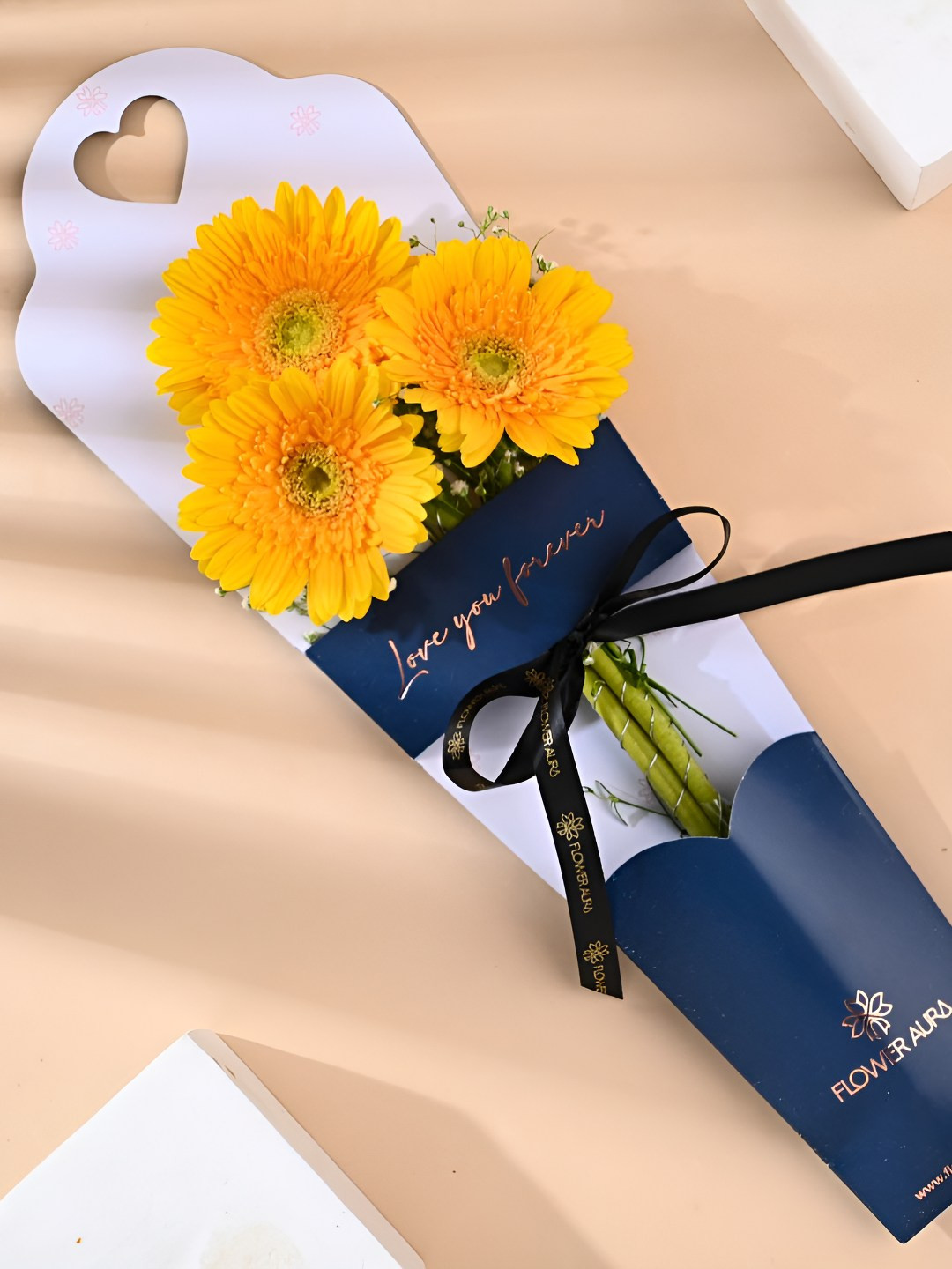 Floweraura Yellow 3 Pieces Gerberas Flowers In Bouquet