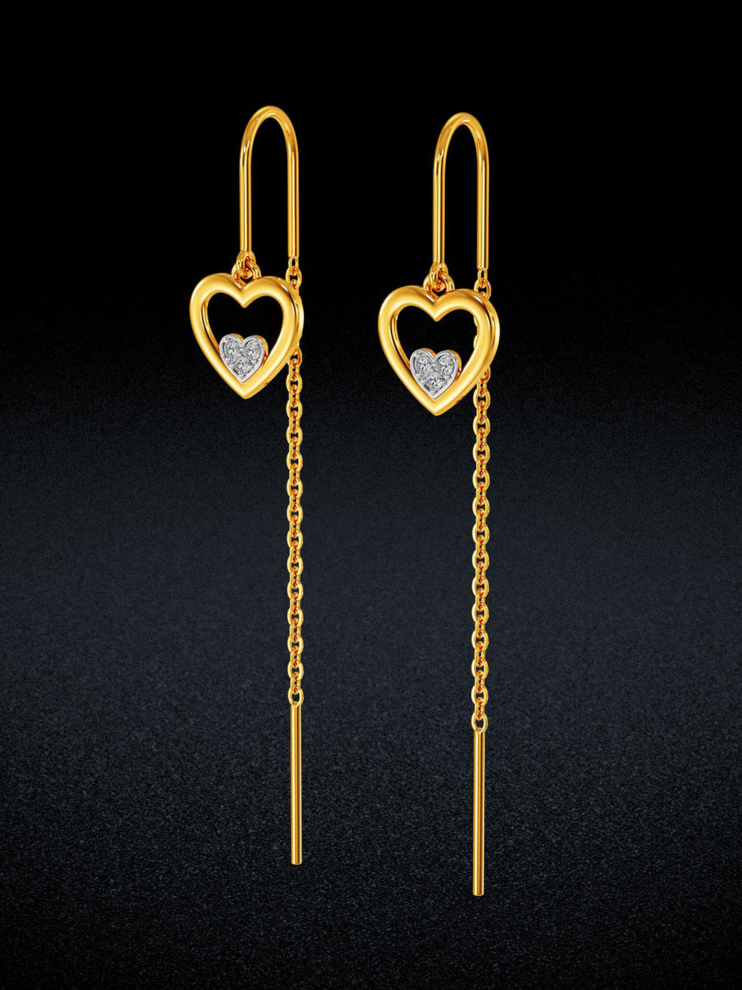 Joyalukkas 22Kt Hearts Afloat Gold Plated AD Stone Studded Earrings