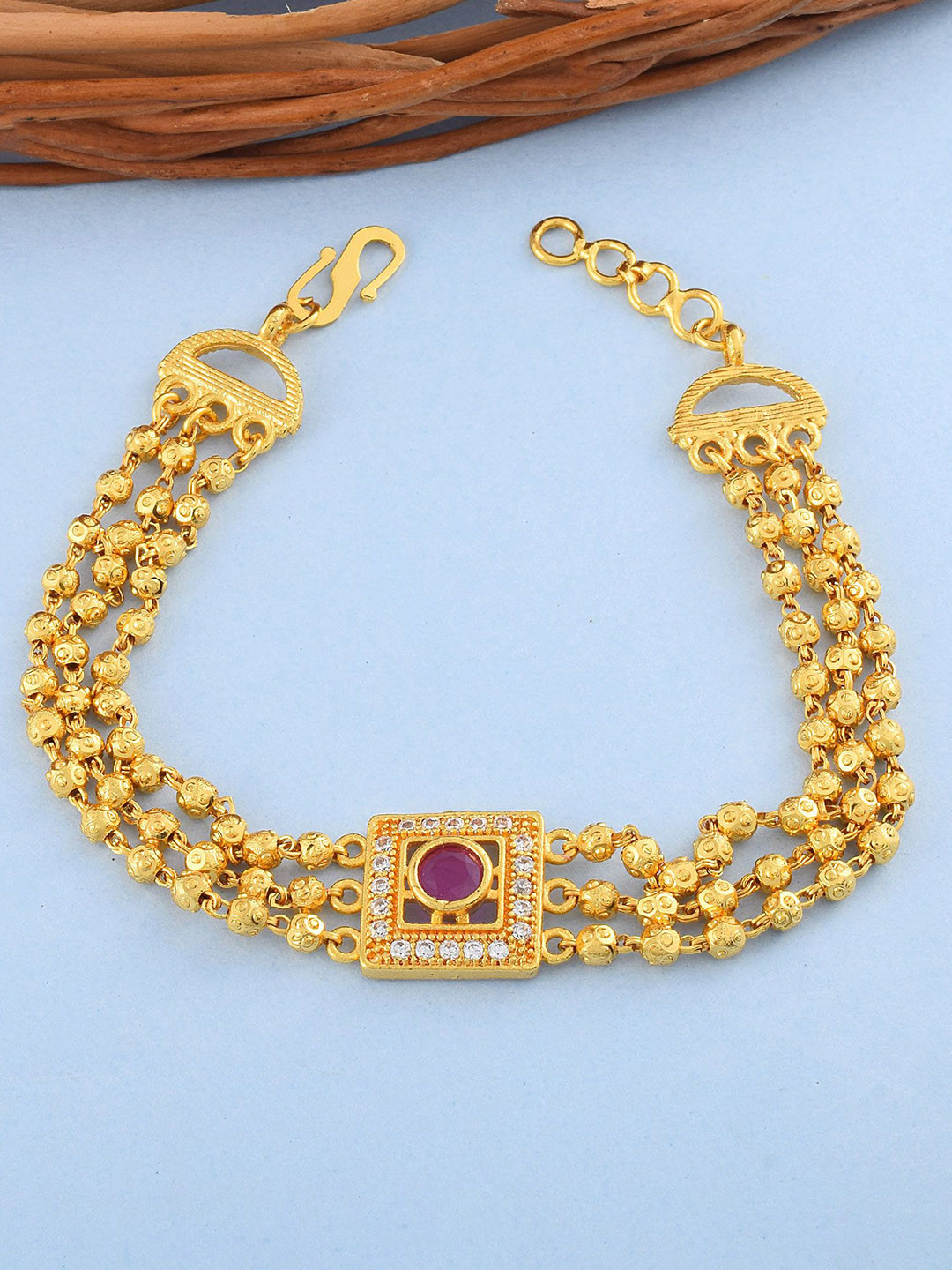 MEMOIR Gold-Plated Ruby Imitation Multi Strand Bracelet