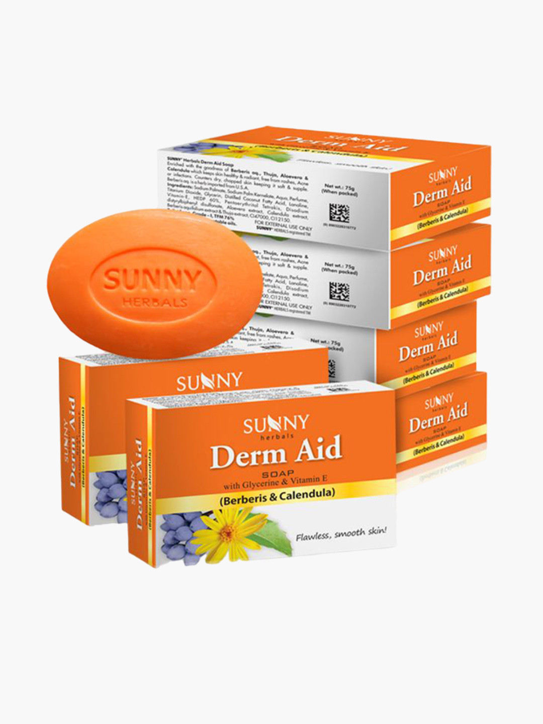 SUNNY HERBALS Set Of 6 Derm Aid Soap With ALoevera & Glycerine - 75 g Each