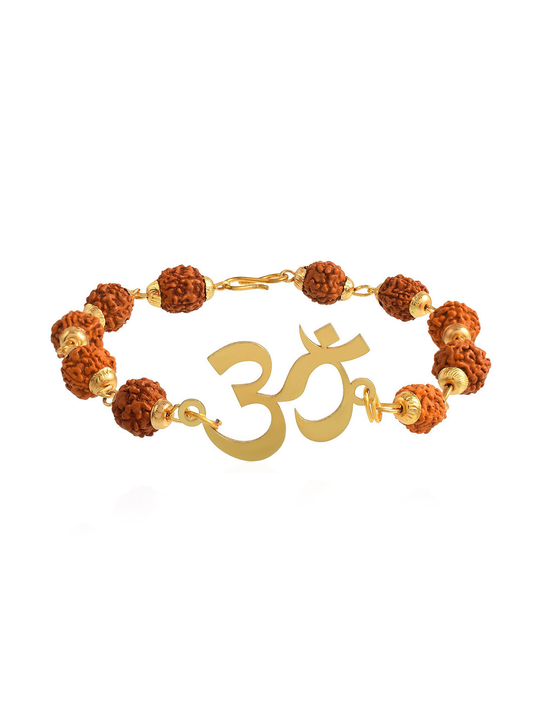 MEMOIR Unisex Gold-Plated Rudraksh Beaded OM Wraparound Bracelet