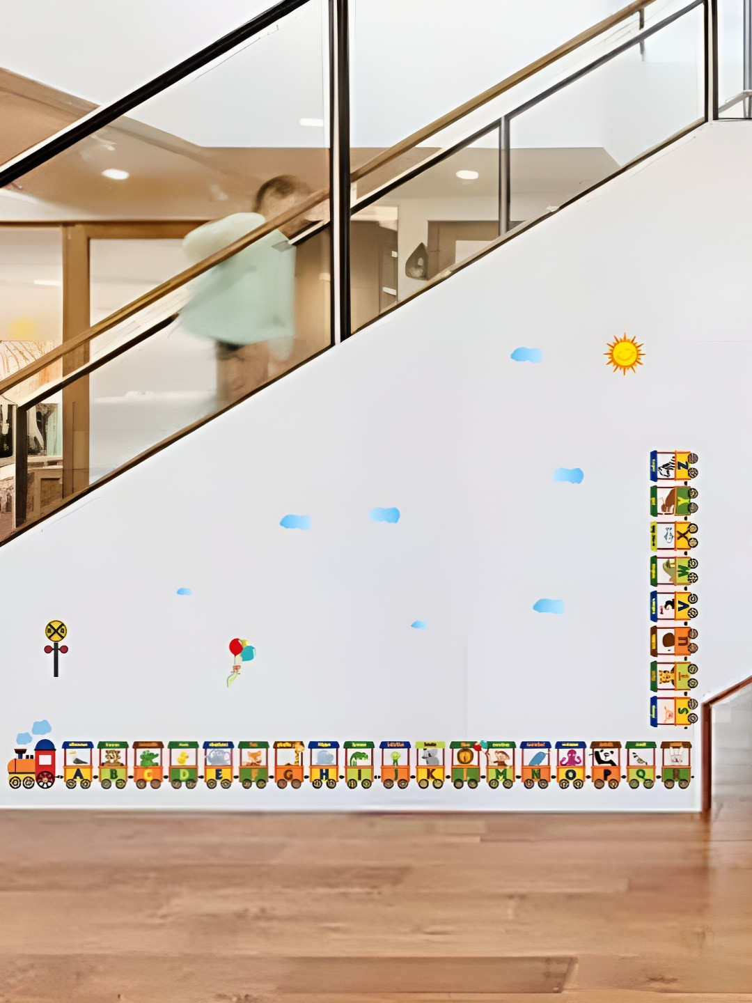 Asian royal Yellow & Green Train With Animals Printed Waterproof Wall Sticker