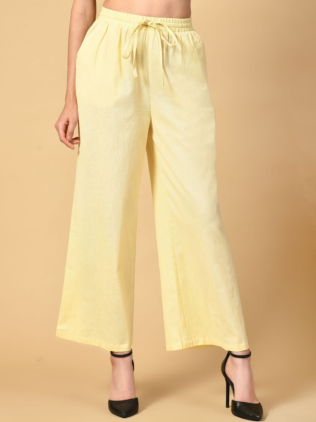 Fuchsia Women Yellow Mid-Rise Cotton Regular Fit Trousers