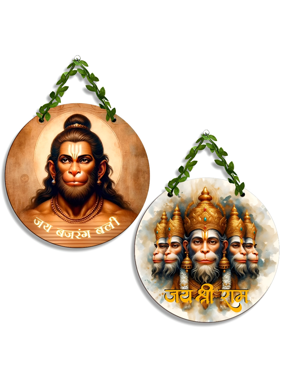 SEHAZ ARTWORKS Hanuman Wood Ethnic Motifs Glossy Hall 2Pcs Spiritual Wall Decor-22In