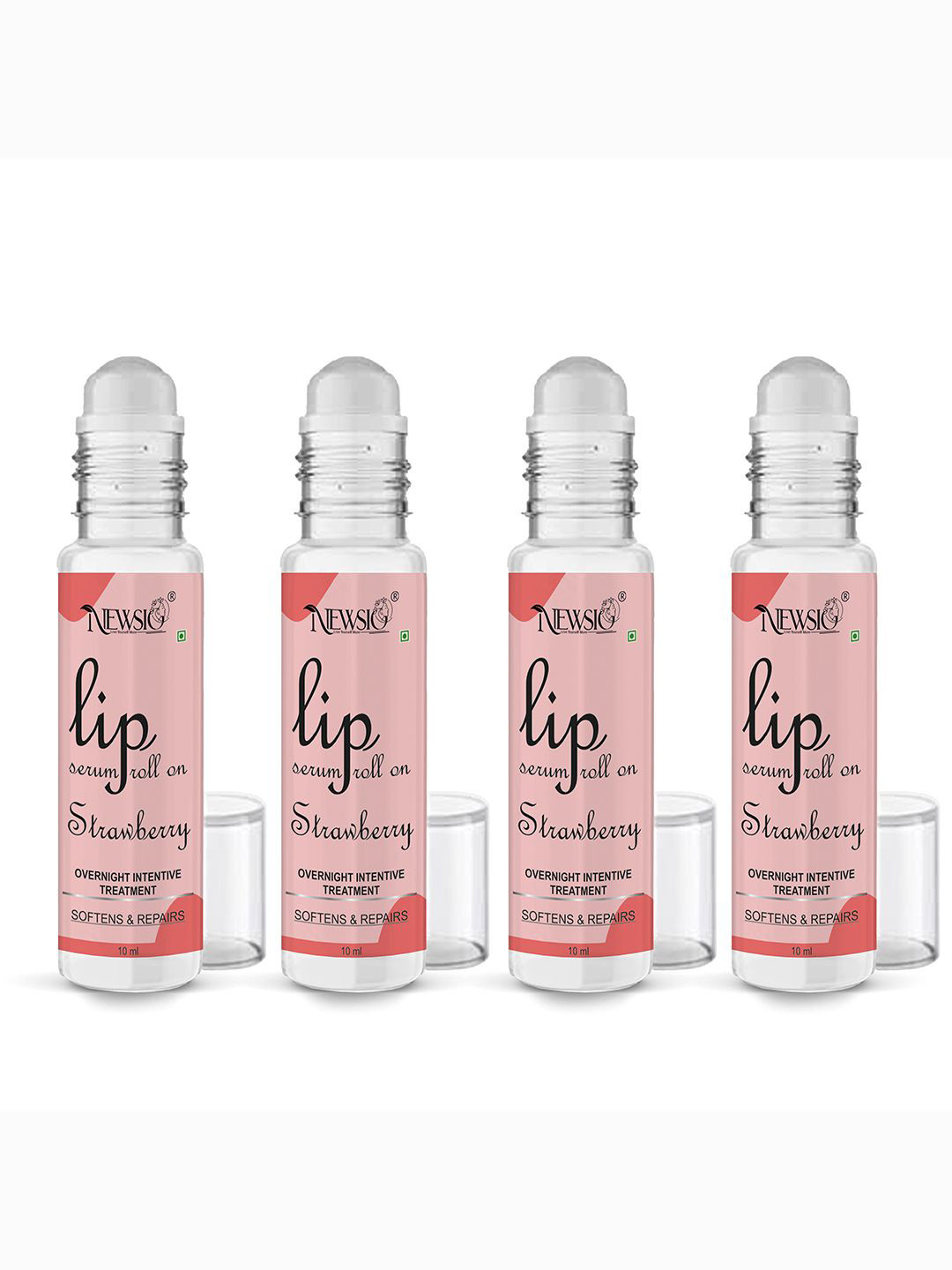 Newsio Set of 4 Roll On Lip Serum for Softening & Repair 10 ml each - Strawberry
