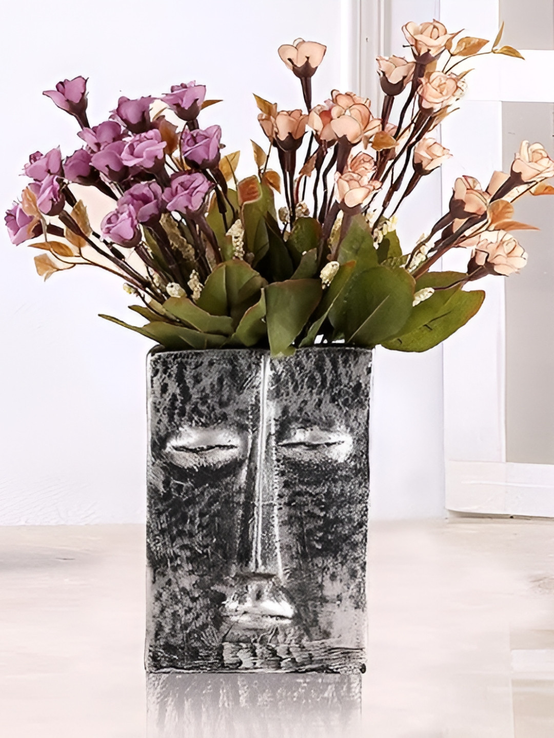Zart Silver-Toned Decorative Metal Face Vase