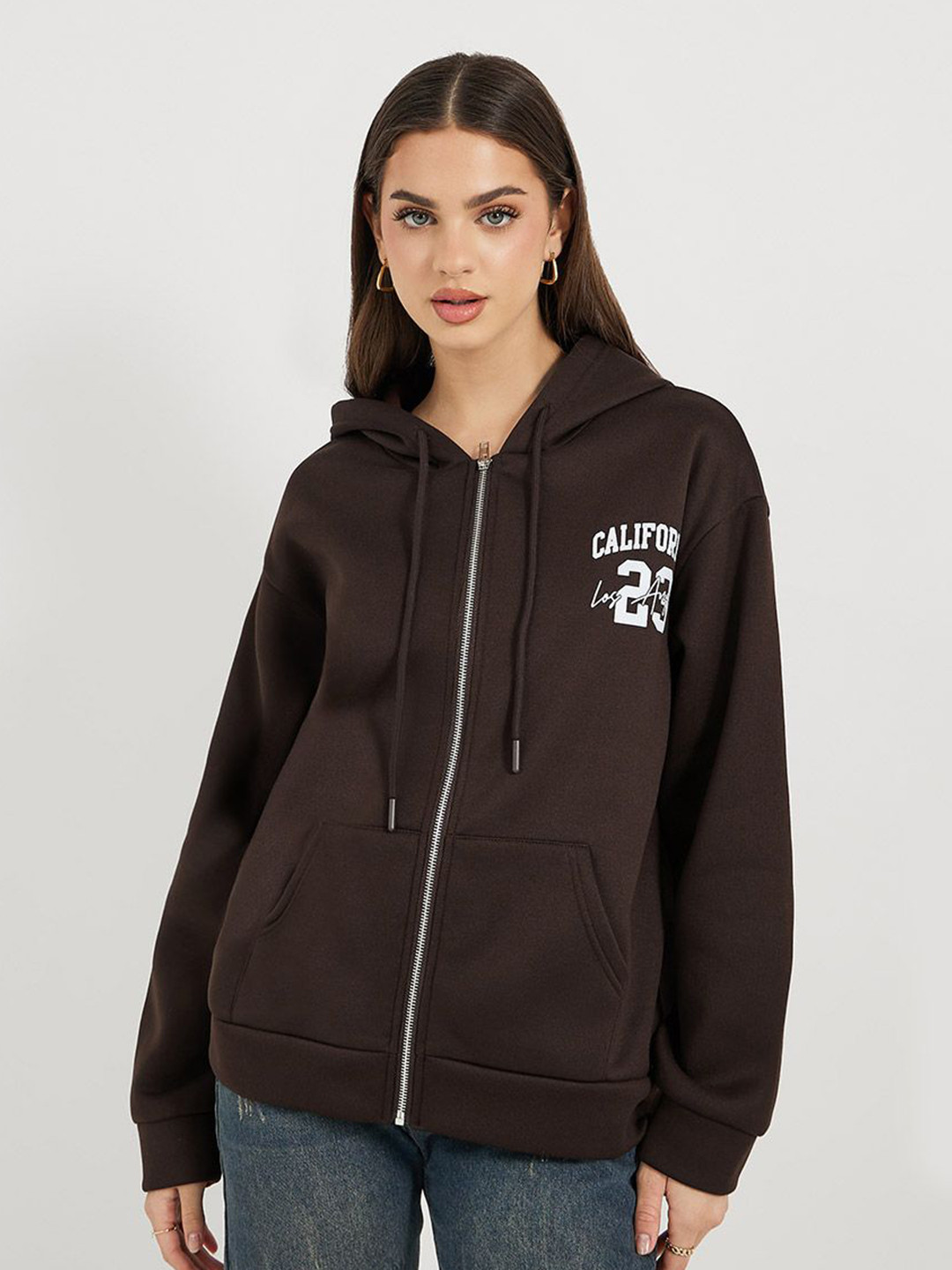 Styli Women Oversized Fit Long Sleeves Regular Length Zip-Through Hoodie