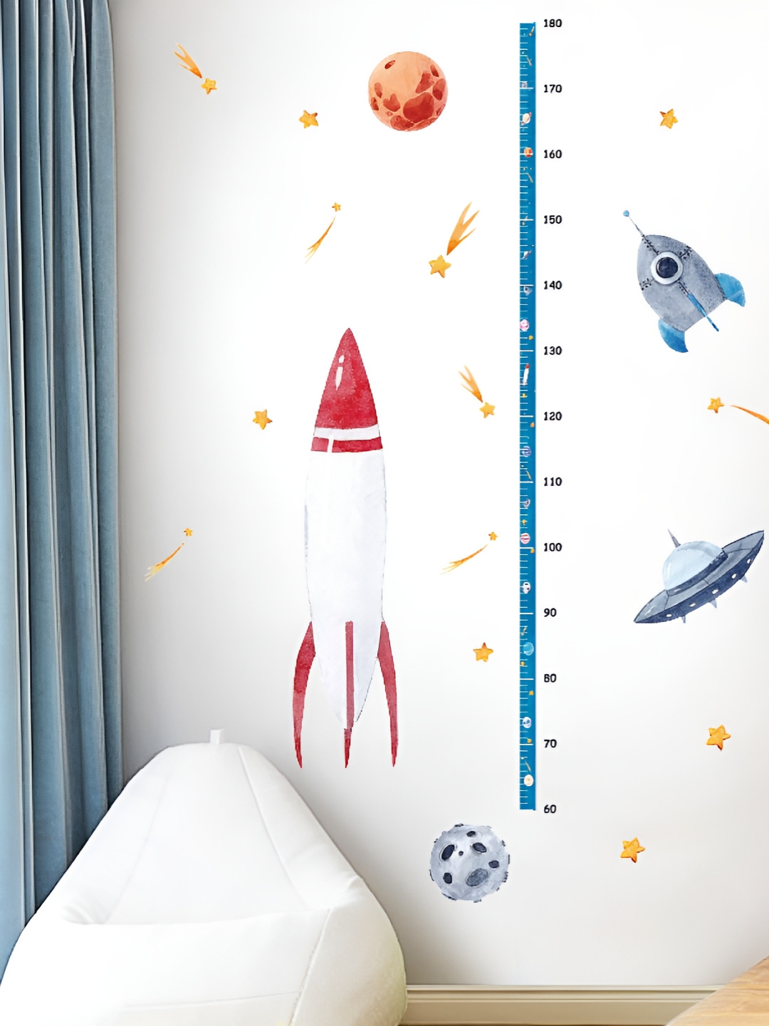 Asian royal Blue and White Grow Up Space Rocket Design Wall Sticker