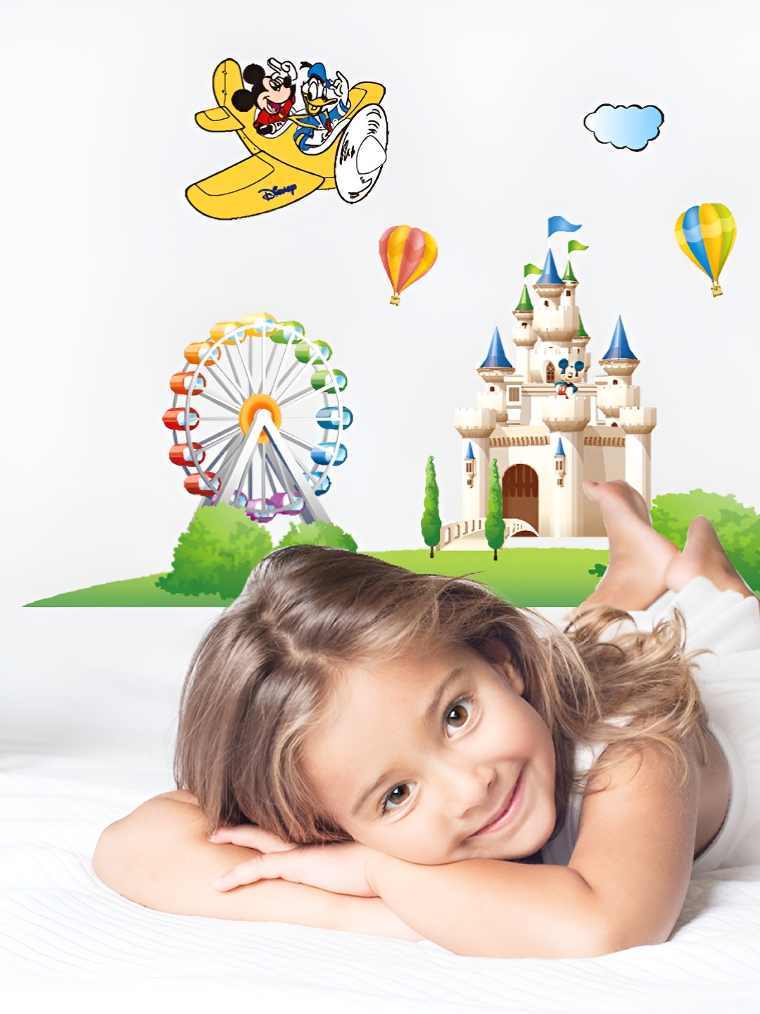 Asian royal Blue & Green Mickey Mouse Printed Waterproof Wall Sticker