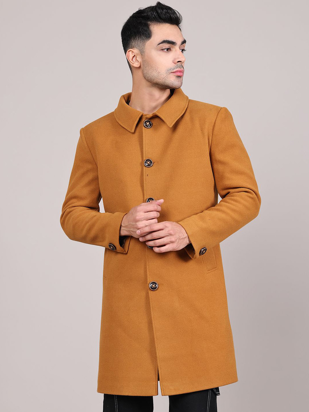 HOUSE OF VEDAS Men Spread Collar Longline Overcoat