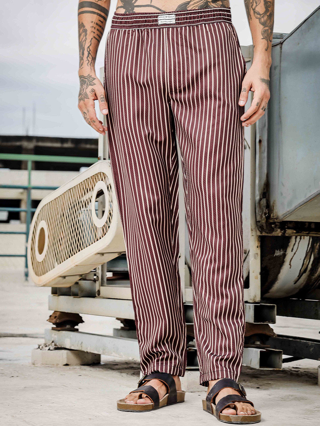 House of Koala Unisex Mid-Rise Regular Fit Textured Striped All Day Slip-On Trousers