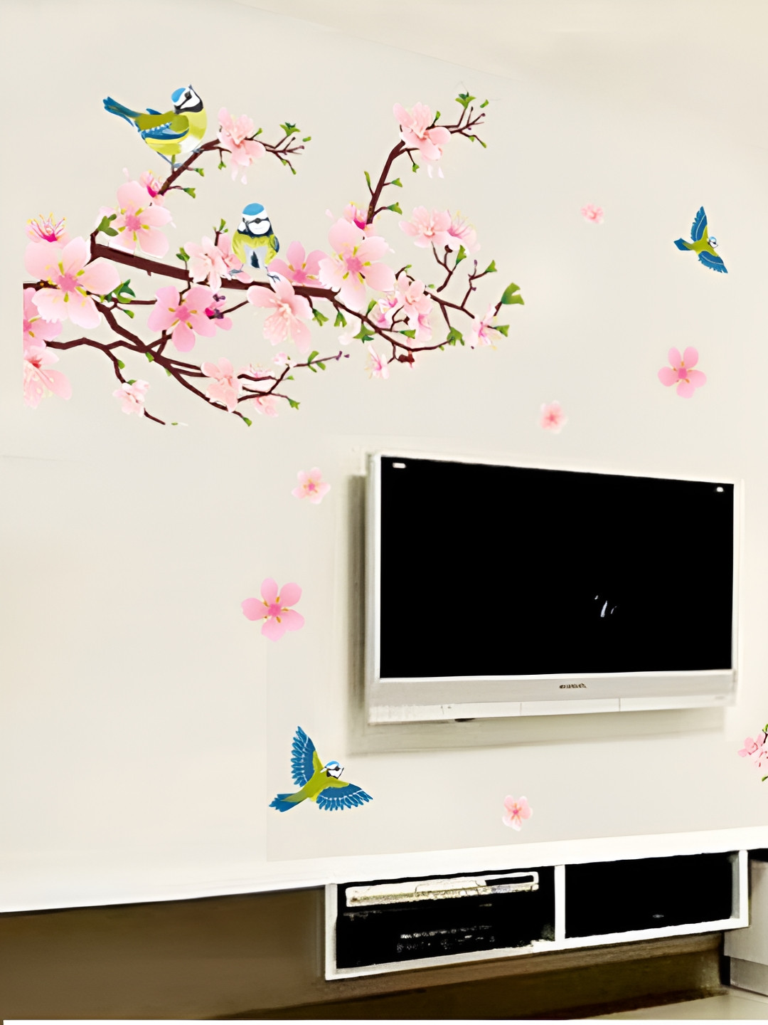 Asian royal Pink & Blue Self Adhesive 3D Birds and Animals Printed Wall Sticker