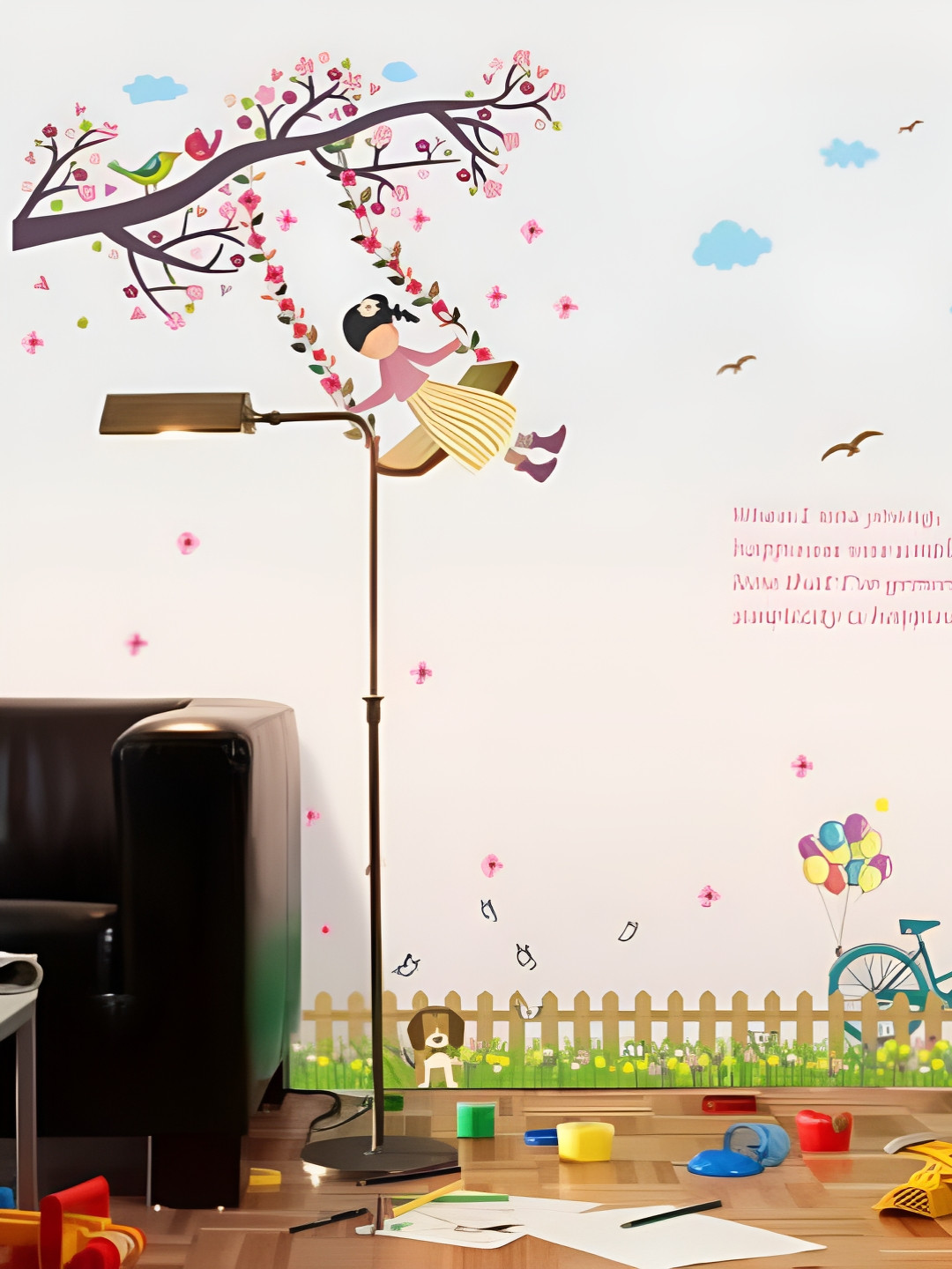 Asian royal Blue & Pink Little Girl Hanging Printed Wall Sticker