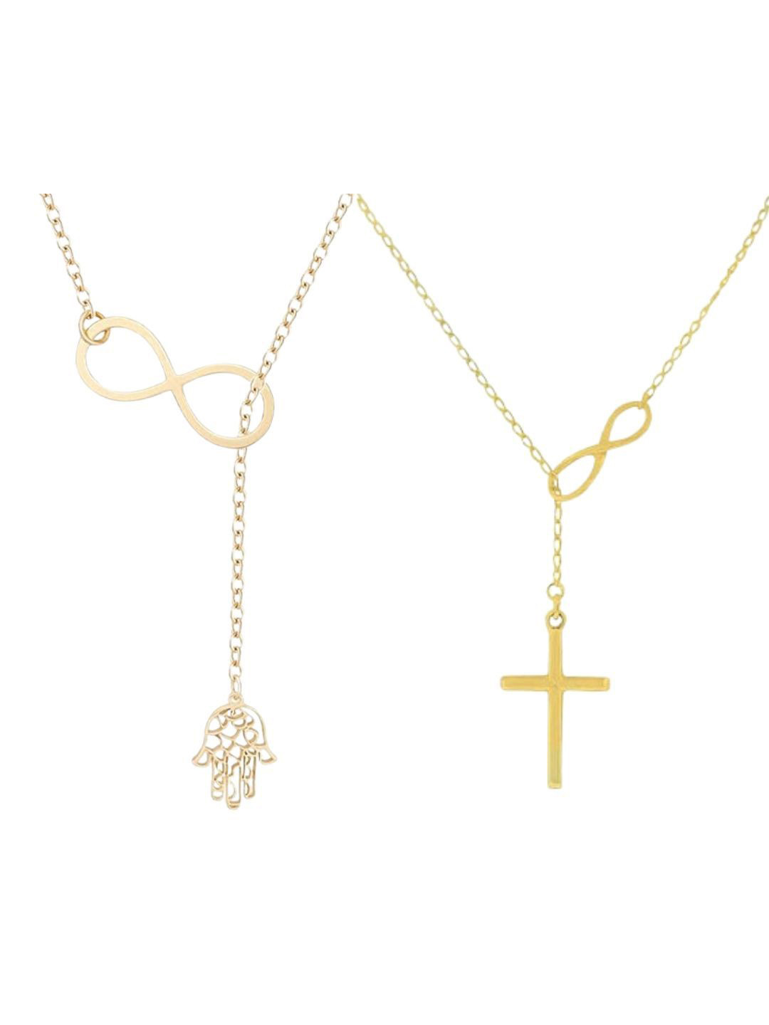 Pinapes Unisex Set Of 2 Gold-Plated Infinity and Cross Minimal Necklaces