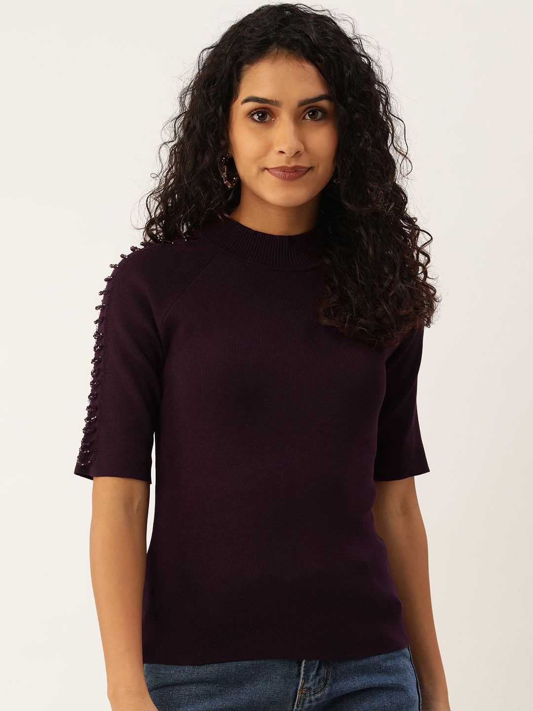 JCAESAR STUDDED DRAPED NECKLINE TOP