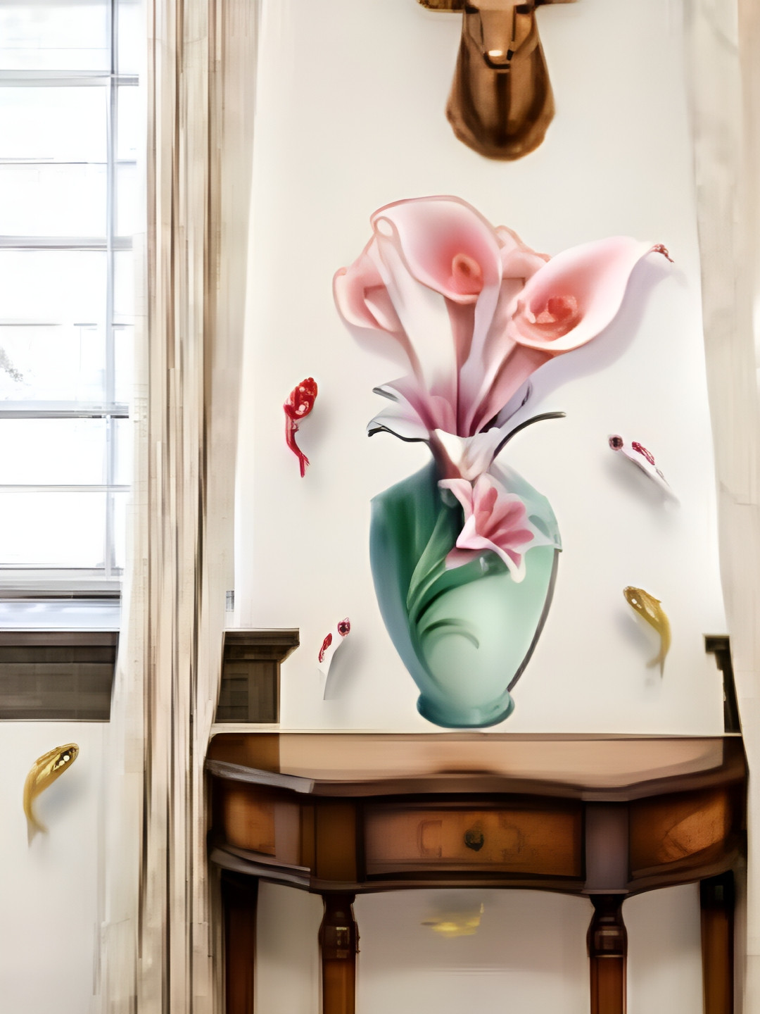 Asian royal Pink & Green Floral With Vase Printed Self Adhesive Decals and Stickers