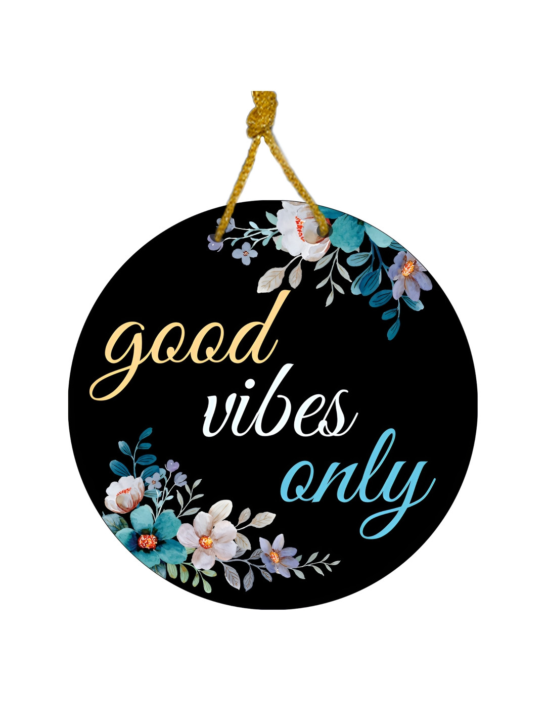 SEHAZ ARTWORKS Floral Good Vibes Wood Glossy Hanging Hall Wall Hangings-10In