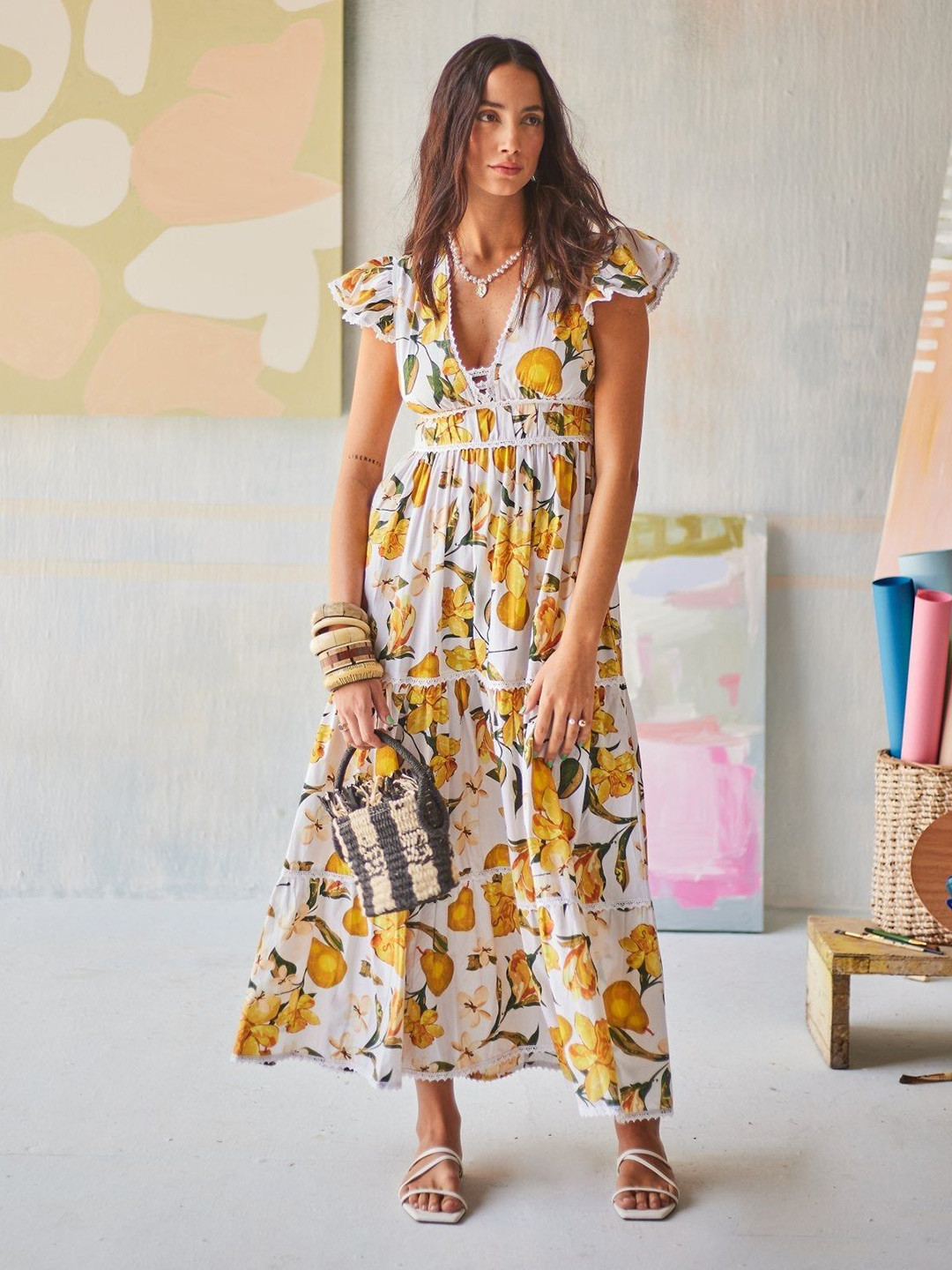 Sage by Mala Noemi Floral Printed Cotton A-Line Maxi Dress