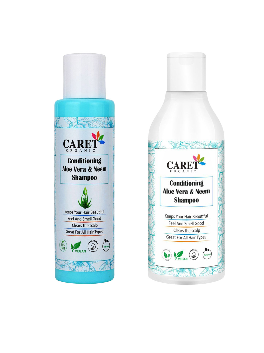 CARET ORGANIC Set of 2 Aloevera & Neem Shampoo for Dry & Shiny Hair - 100ml & 300ml