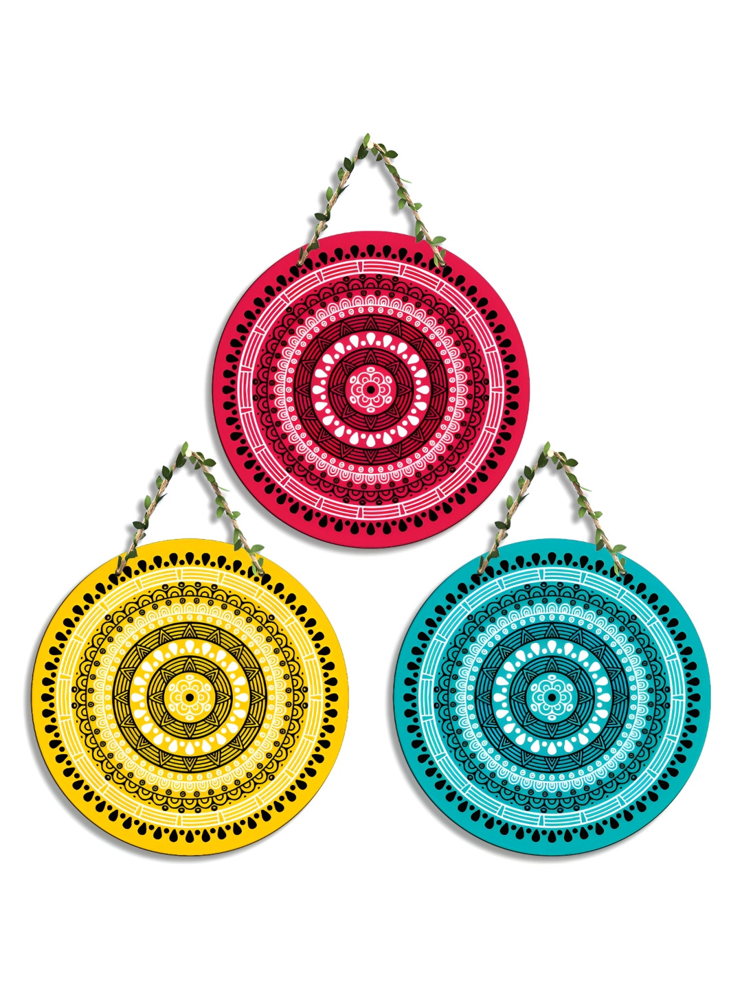 SEHAZ ARTWORKS CS-14 Wood Ethnic Motifs Glossy Hanging Hall 3Pcs Wall Hangings-22In