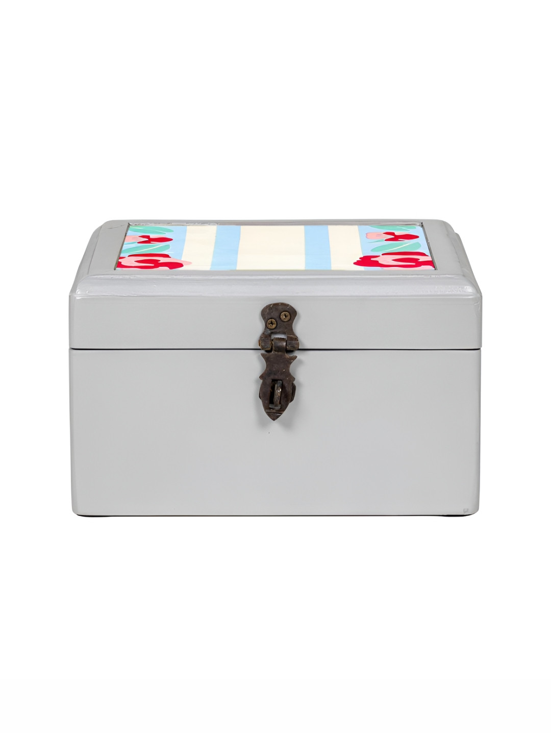 Contrast Living Grey and Red Geometric Printed Wooden Regular Jewellery Organiser