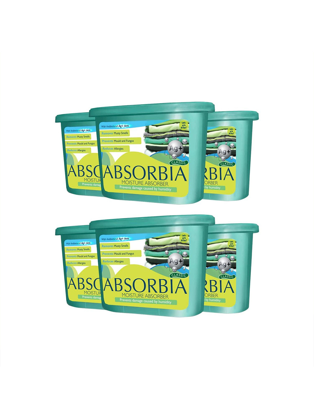 Absorbia Pack of 6 Green Absorbia Moisture Absorbers Room Freshener- 600ml with AG+