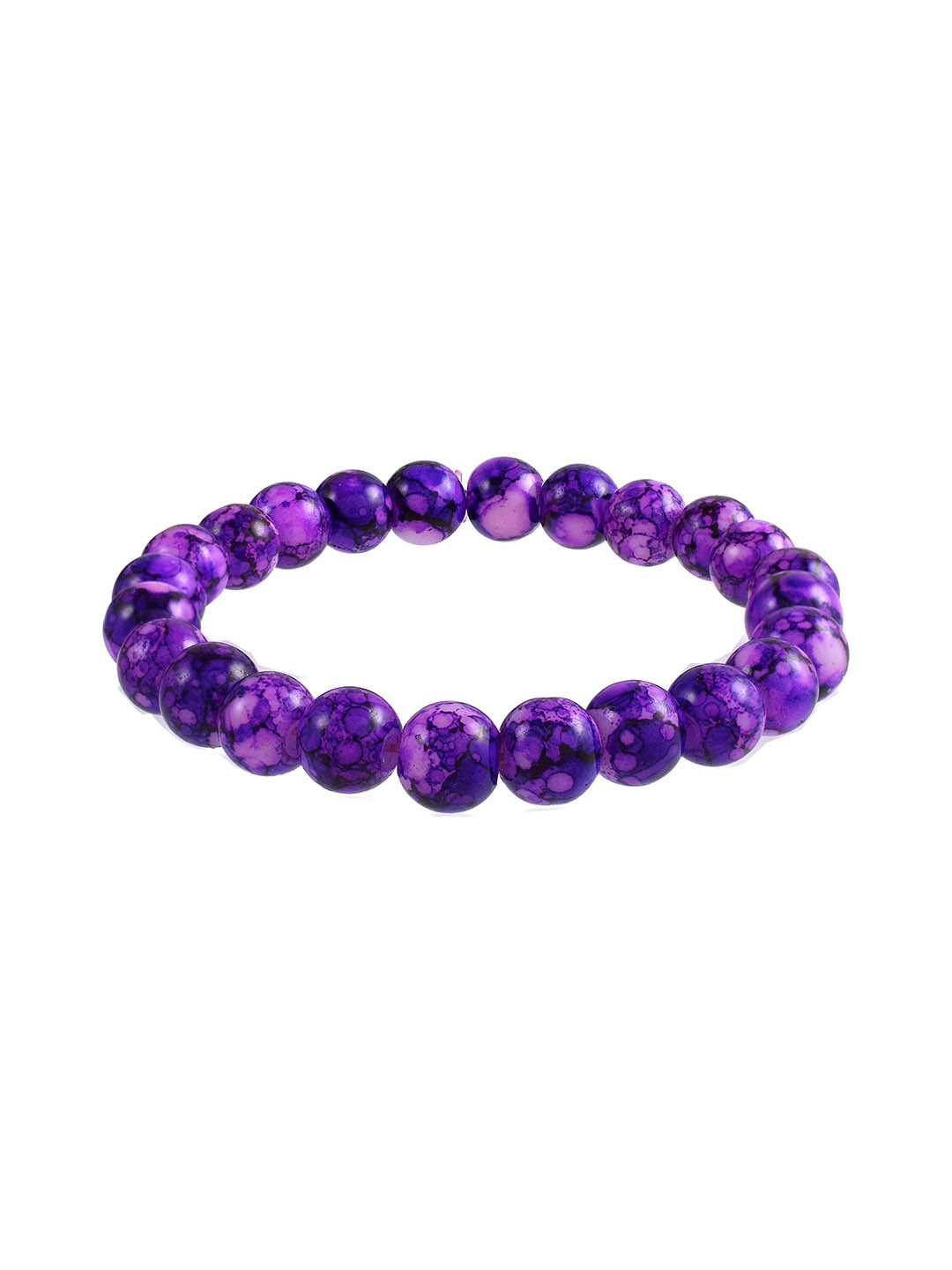 MEMOIR Rhodium-Plated Crystal Amethyst Quartz Carved Reiki Crunchy Elasticated Bracelet