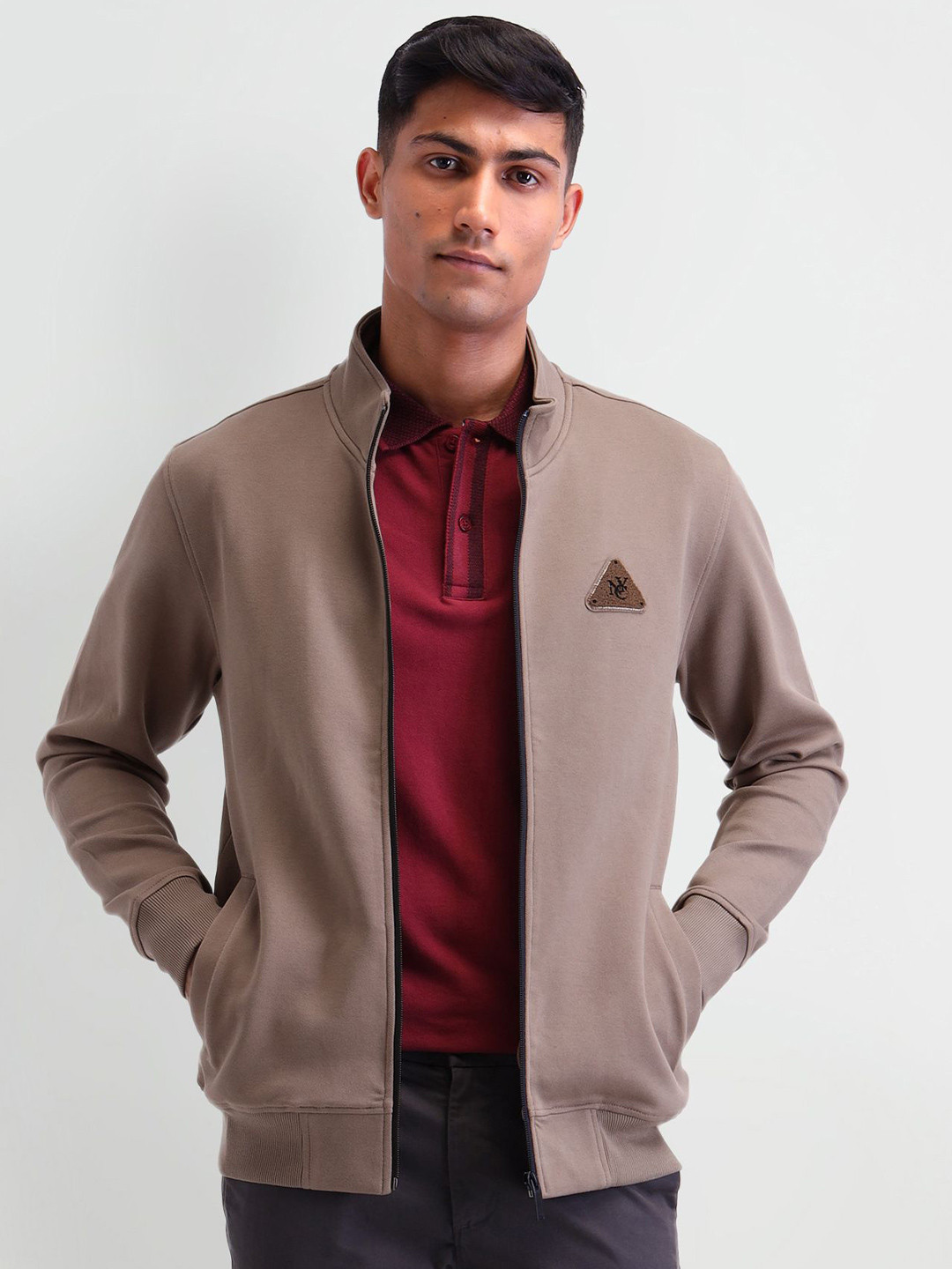 Arrow New York Men High Neck Front-Open Sweatshirt