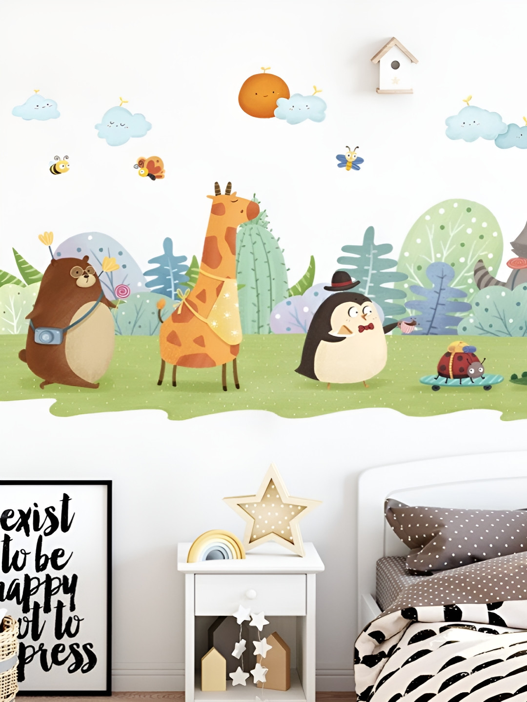 Asian royal Green & Blue Animals Printed Waterproof Wall Sticker