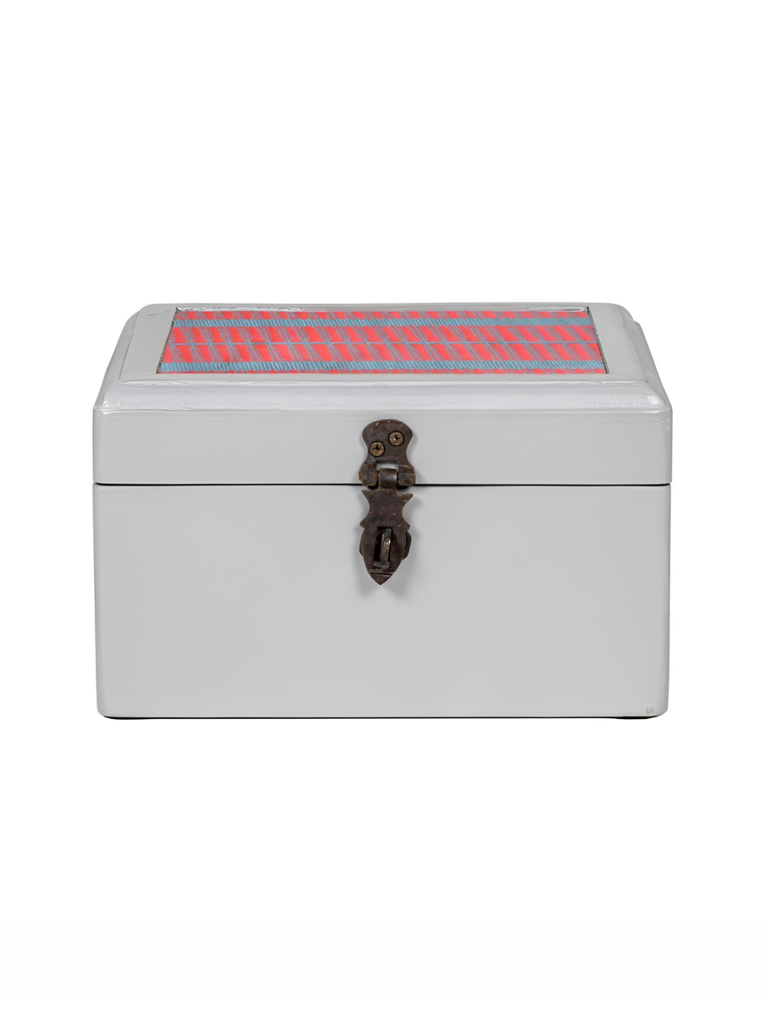 Contrast Living Red and Grey Geometric Printed Wooden Regular Jewellery Organiser