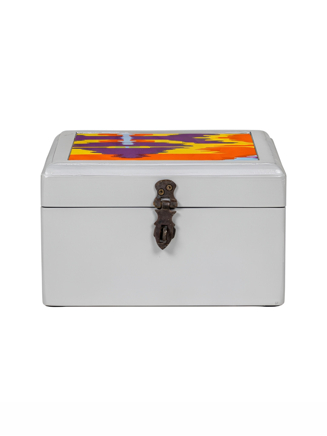 Contrast Living Grey and Orange Abstract Printed Wooden Regular Jewellery Organiser