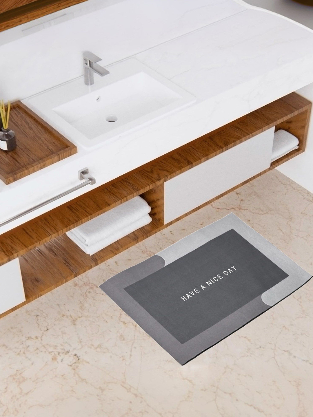 Kuber Industries Grey & White Printed 150 GSM Anti-Slip Bath Rugs