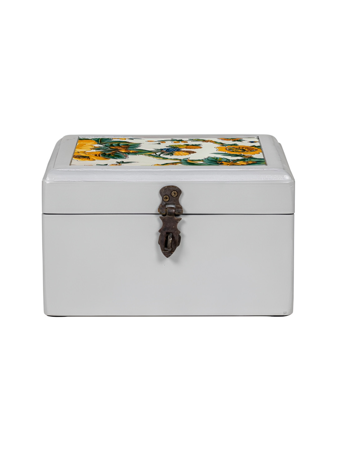 Contrast Living Yellow & Green Printed Wooden Jewellery Organiser